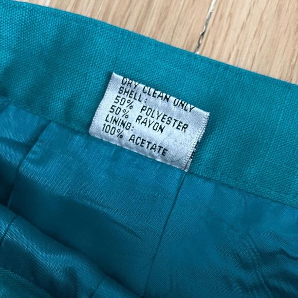 vtg 80s John Meyer of Norwich women's jacket skirt set size green teal 12 rayon - Picture 10 of 13